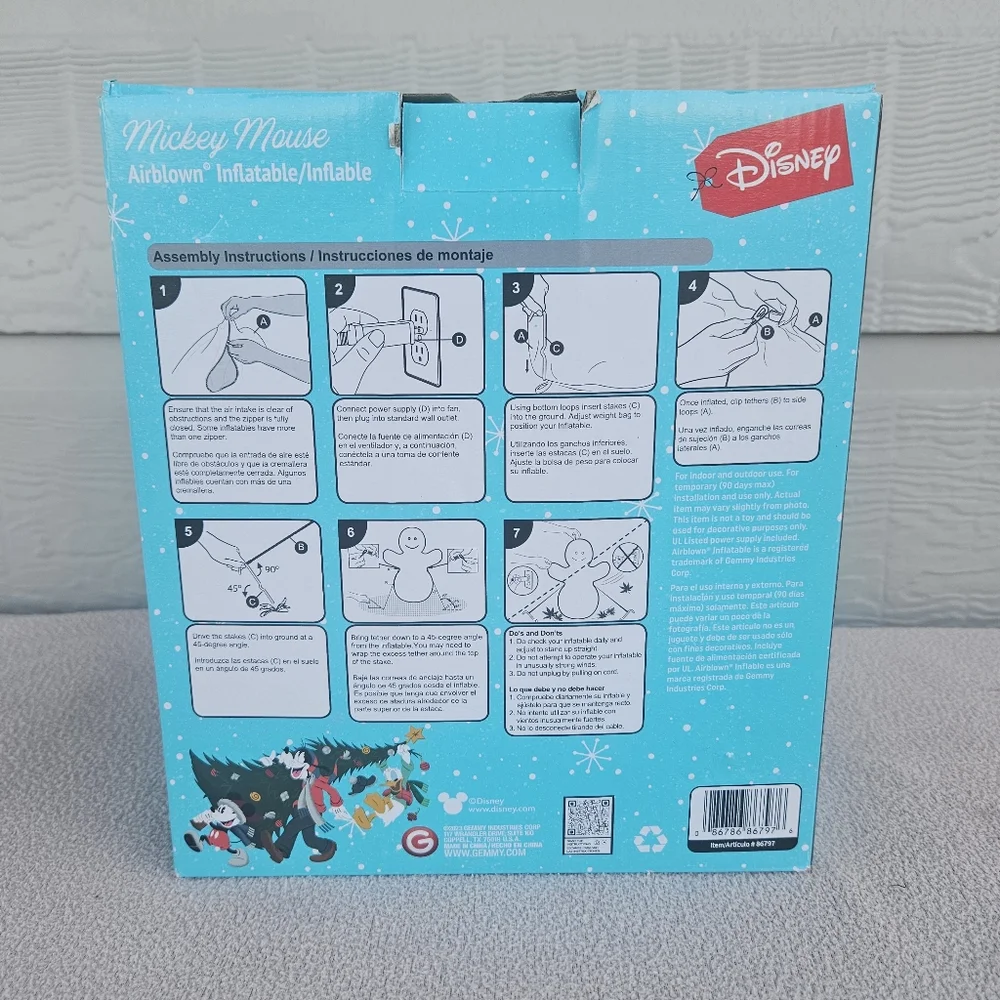 Gemmy Mickey Mouse LED Light Up Inflatable 3.5ft Christmas Disney Candy Cane